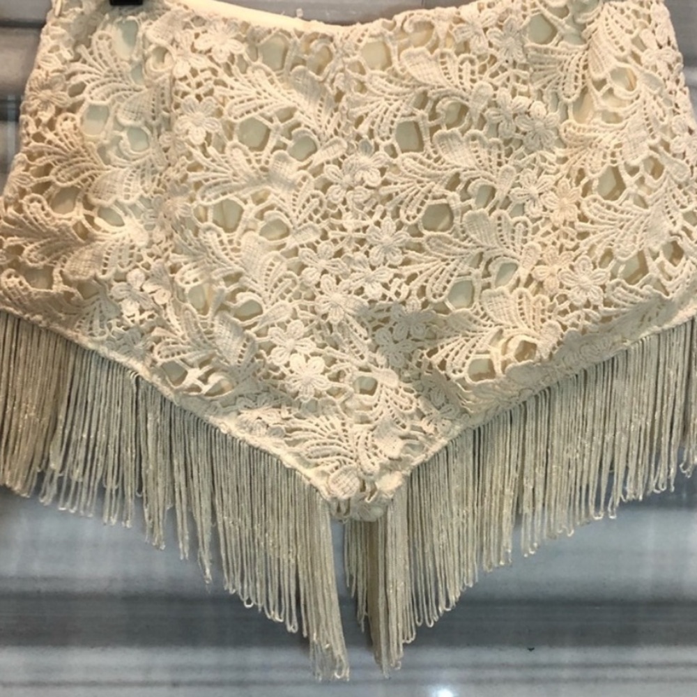 Mustard seed cream crochet shorts